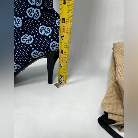 Gucci GG Knit Knee High Demi Boots Heels Blue 36.5 / 6.5 - Picture 6 of 9